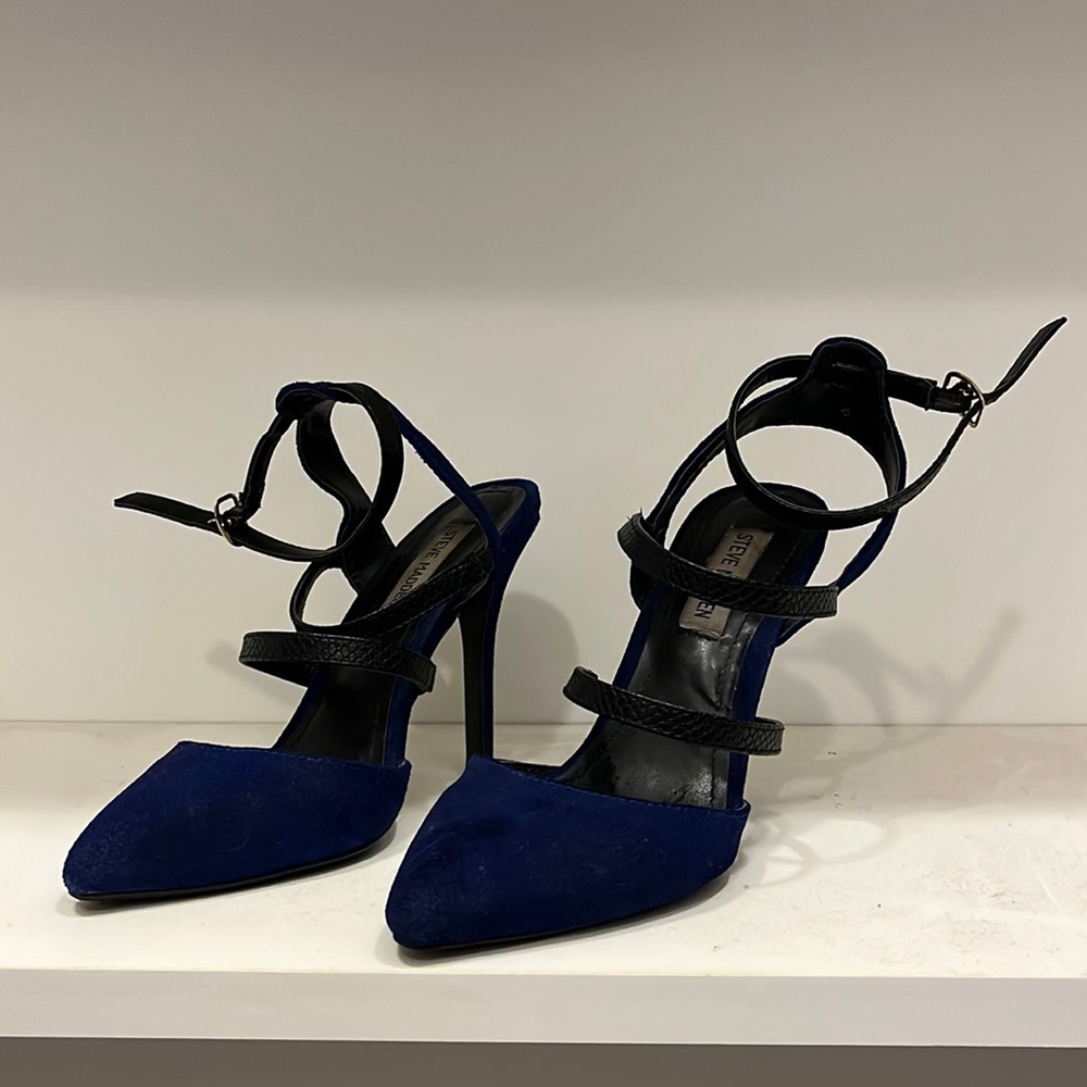 Steve Madden blue black gold heels straps size 8